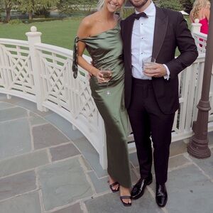 Petal & Pup Satin Green Off-Shoulder Dress